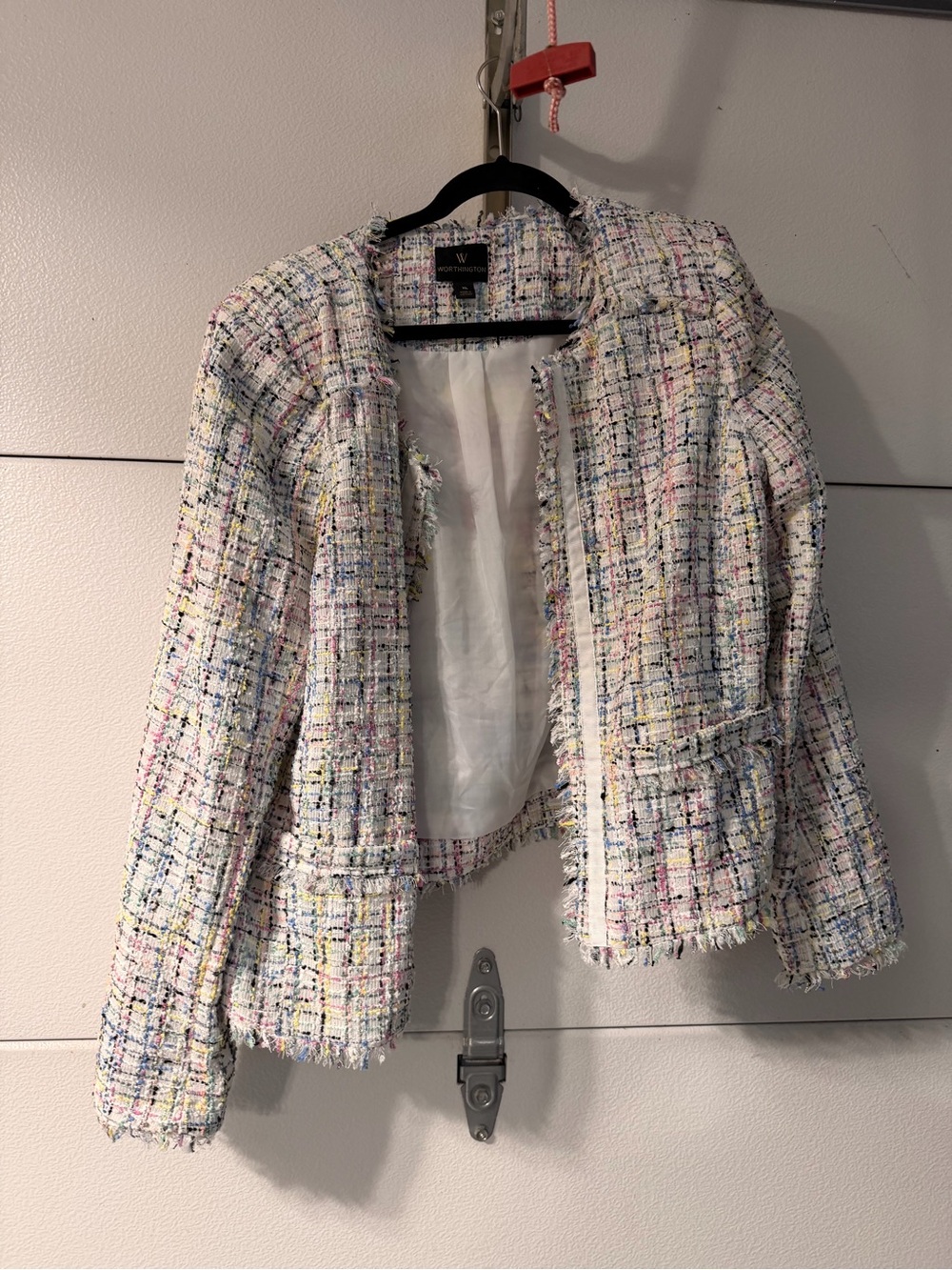 Worthington White Multicolor Tweed Collarless Blazer